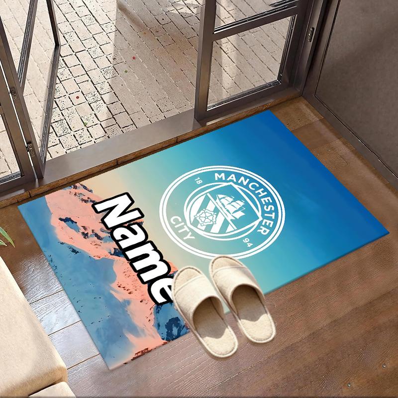 Custom Name Personalized Manchester City FC Print Carpet, Versatile Home Decor Rug, for Playroom, Apartment, Balcony, Entryway, Hallway Gift