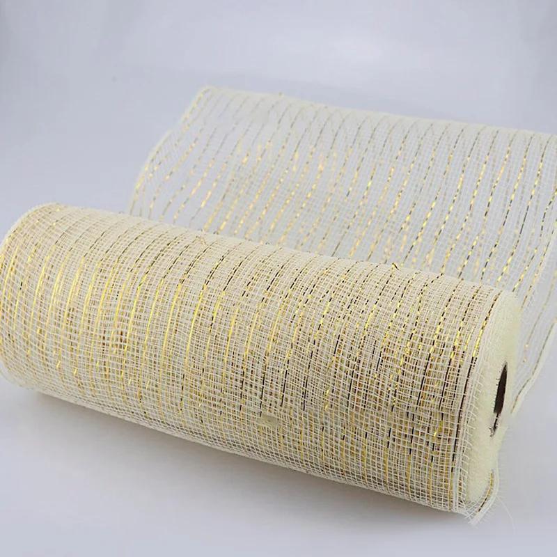 Pink and Gold Ribbon 1 Roll Gold Wire Mesh Ribbon for DIY Bows Garland Gift Wrapping Net Festival Home Decoration Accessories