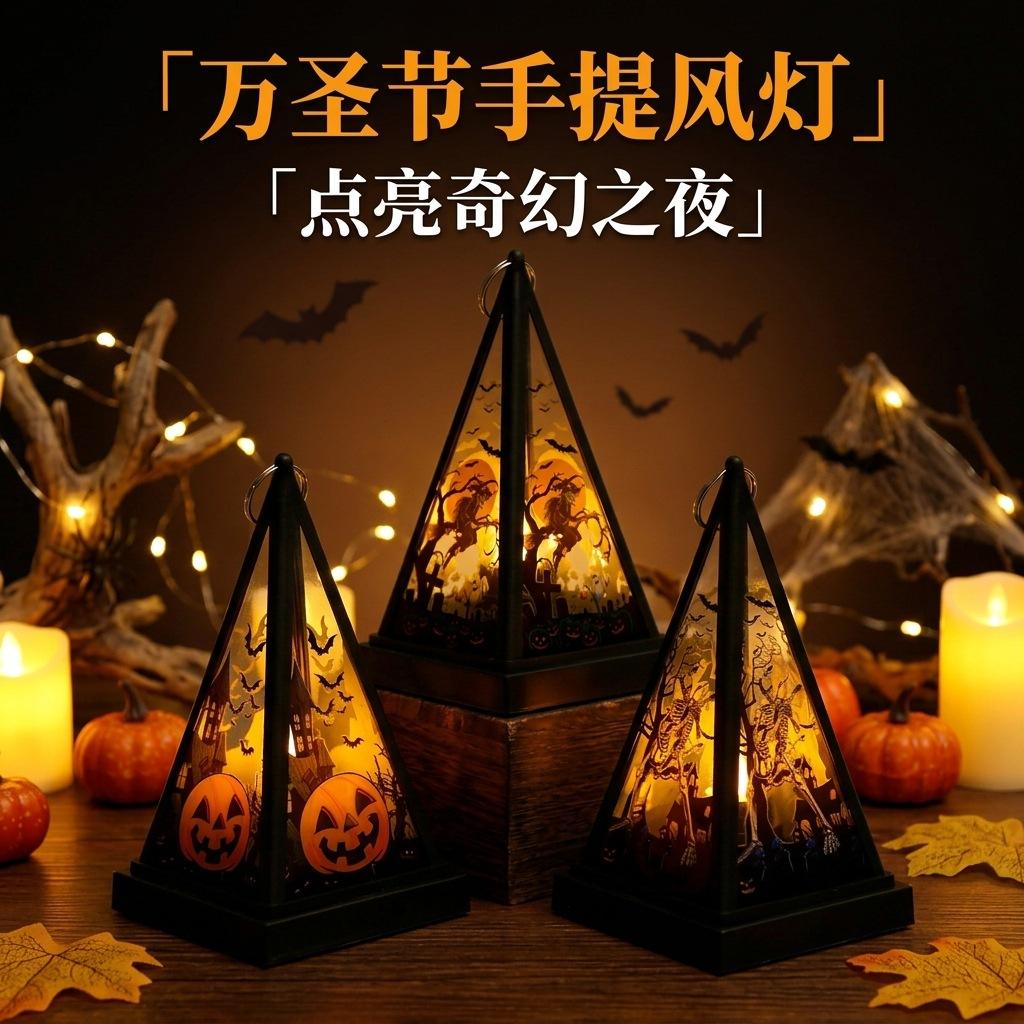 Halloween Decorations, Portable Wind Lanterns, Holiday Party Atmosphere Props Decorations, Halloween Candle Lights