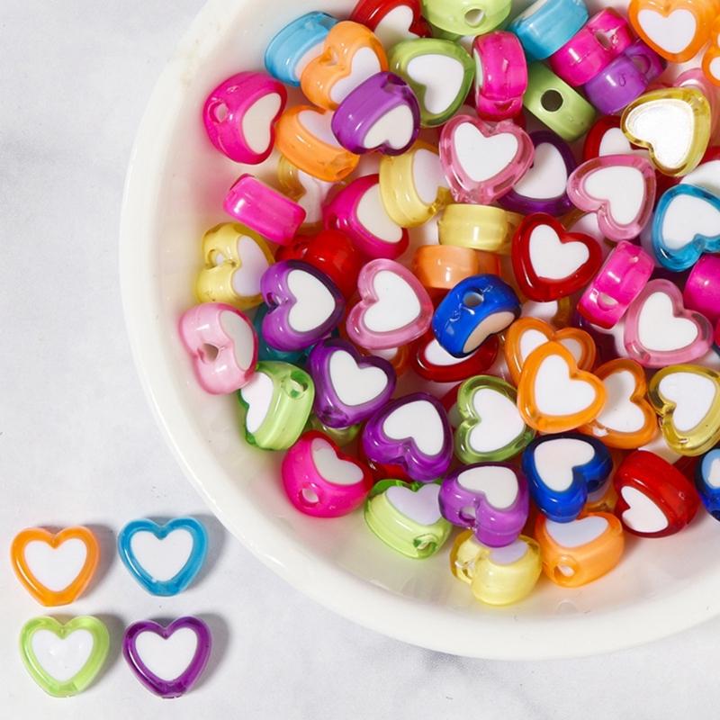 Pack of 100 Waterproof Loose Spacer Bead Acrylic Heart/Flower/Butterfly Shaped Beads Creative Jewelry Accessories