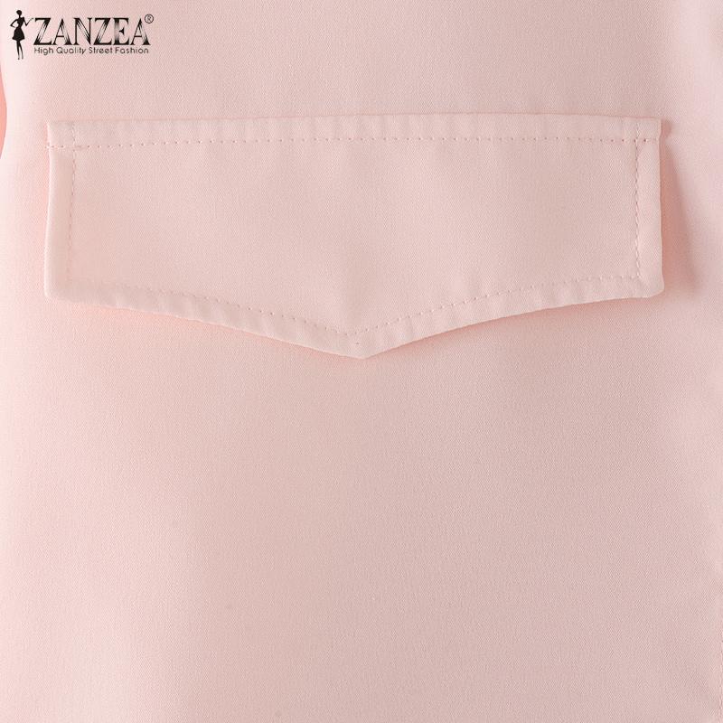 ZANZEA Women Casual Fake Two Piece Solid Color Long Sleeve Shirts