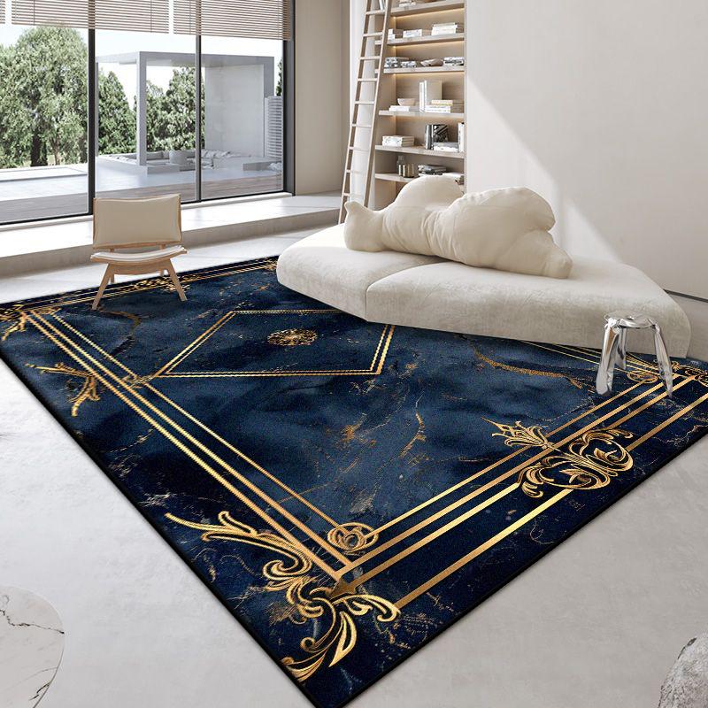 Modern Marble Style Blue Large Living Room Carpet Antiskid Room Decoration Aesthetic Bedroom Rug Soft Sofa Table Mat Easy Clean