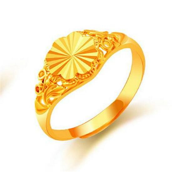 Gilded Brass Adjustable Heart Floral Ring for Women - Imitation Gold