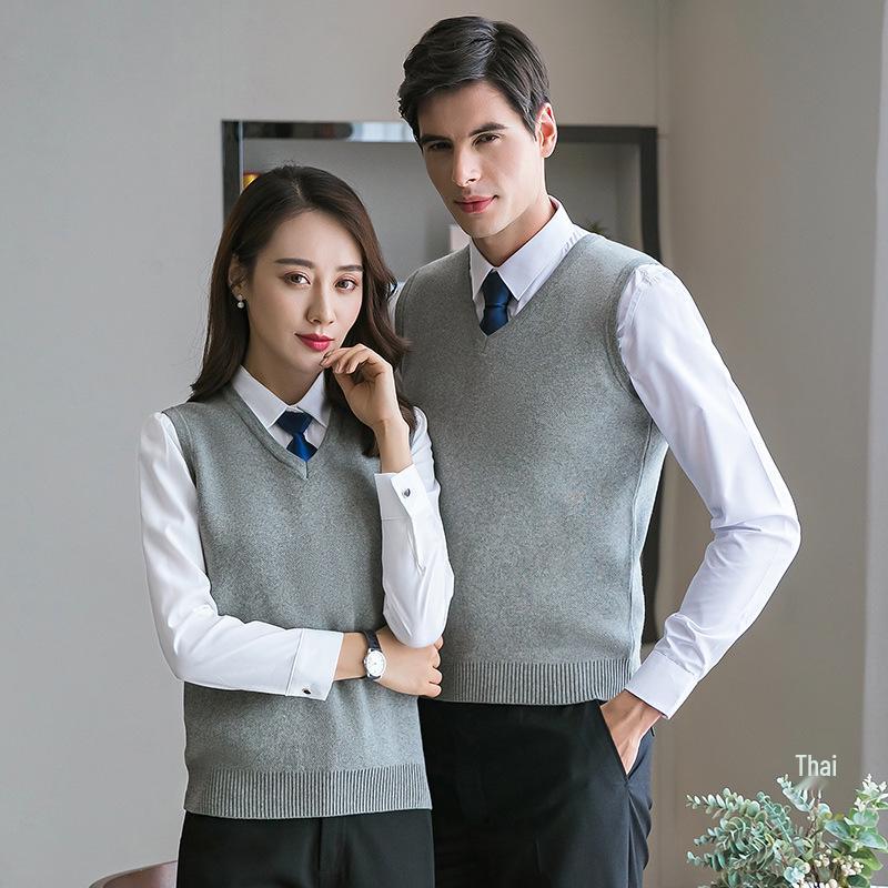 Unisex V-neck Wool Sweater Vest for Spring/Autumn Business Wear