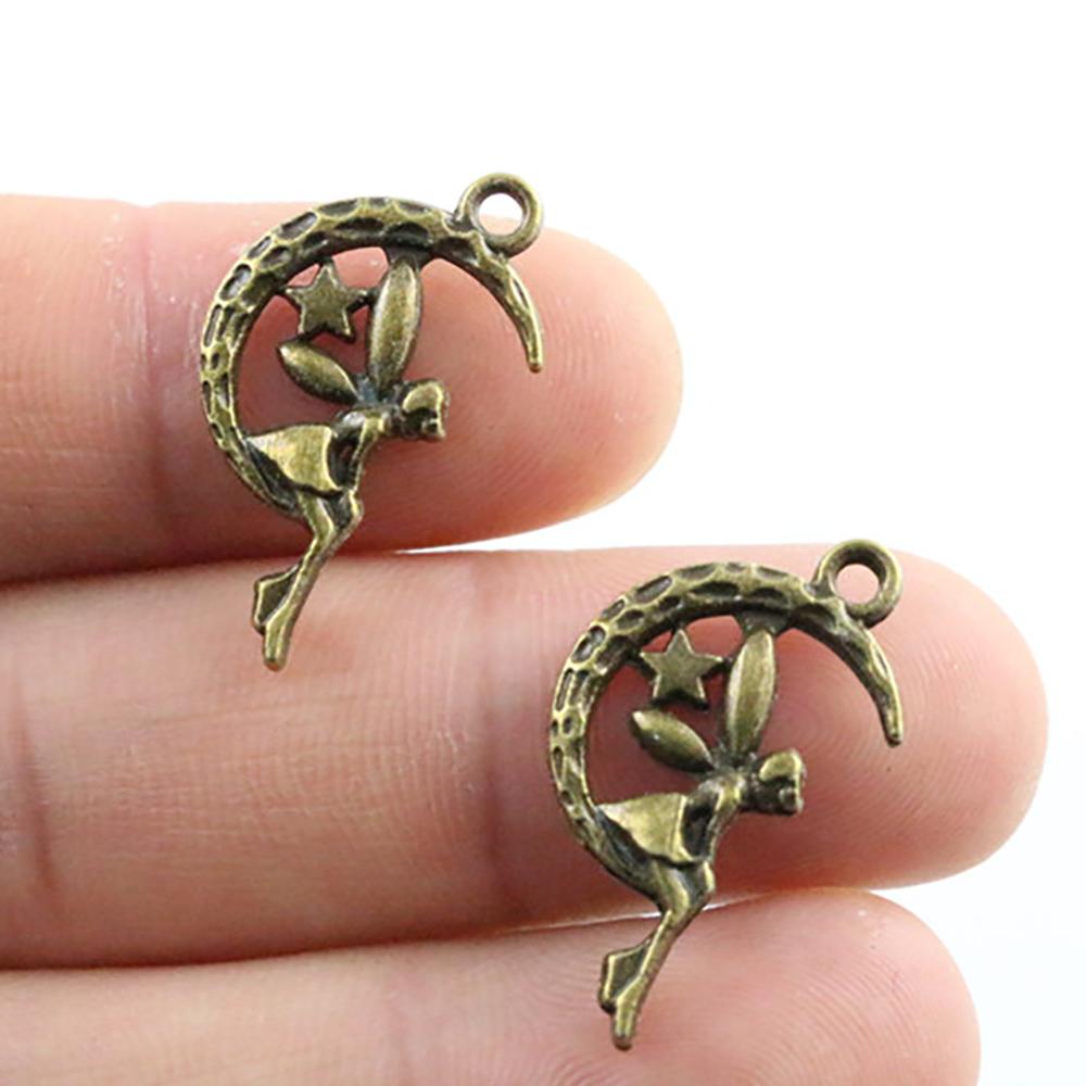 10pcs Charms fairy angel moon star 25x14mm Tibetan Silver color DIY Jewelry Bracelet Necklace Antique silver bronze pendant