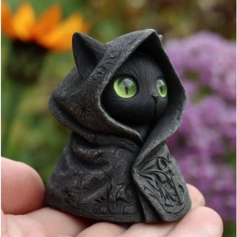 Загадочная фигурка кота в шляпе из смолы для Хэллоуина Black Cat зелёный