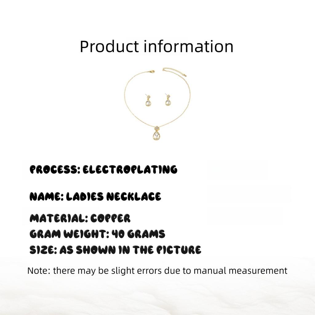 Minimalist European and American Style Women's Geometric Earrings and Necklace Set, Niche Water Drop Inlaid Diamond Design Clavicle Chain Jewelry