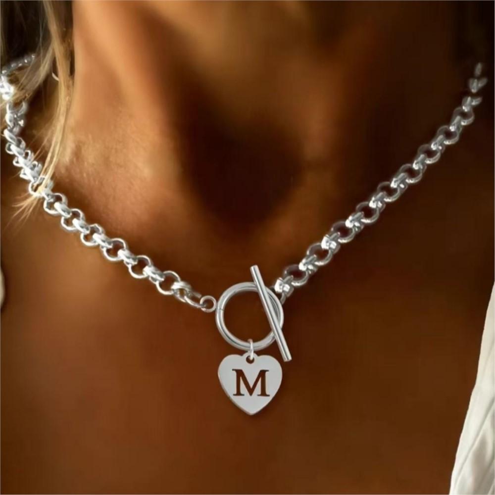 Stainless Steel 26 Letter Heart Shaped Pendant Necklace for Women Trendy All-match & Exquisite Jewelry for Birthday Gift