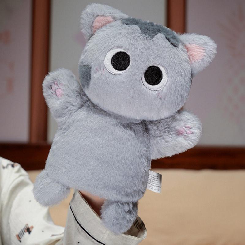 35cm Kawaii Cat Plush Toy Hand Puppet Soft Stuffed Animal Black Cat Doll Christmas Birthday Gift for Kids