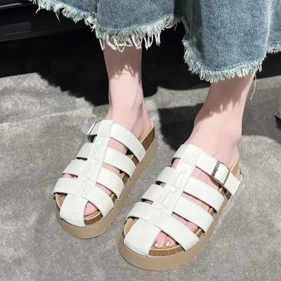 Mode 2025 Damen Baotou Slipper Sommer Neu Runde Zehenpartie Ausgeschnitten Gewebt Metallschnalle Riemen Rutschfest Abriebfest Flache Schuhe