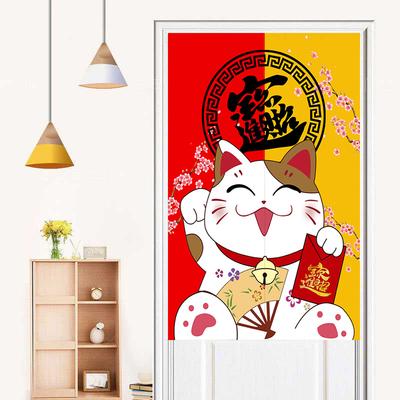 Glückskatze Japanischer Ukiyoe Türvorhang Halber Vorhang Trennvorhang Kunst Schlafzimmer Badezimmer Deko Vorhang Küche Ölrauchdicht