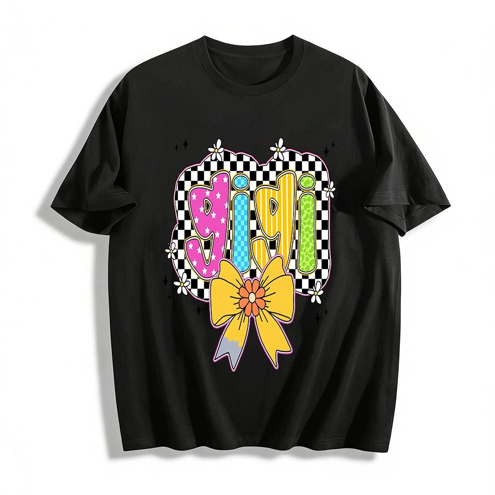 

Retro Gigi Letter Print Bow Decor Casual Top Pure cotton T-shirt XXS