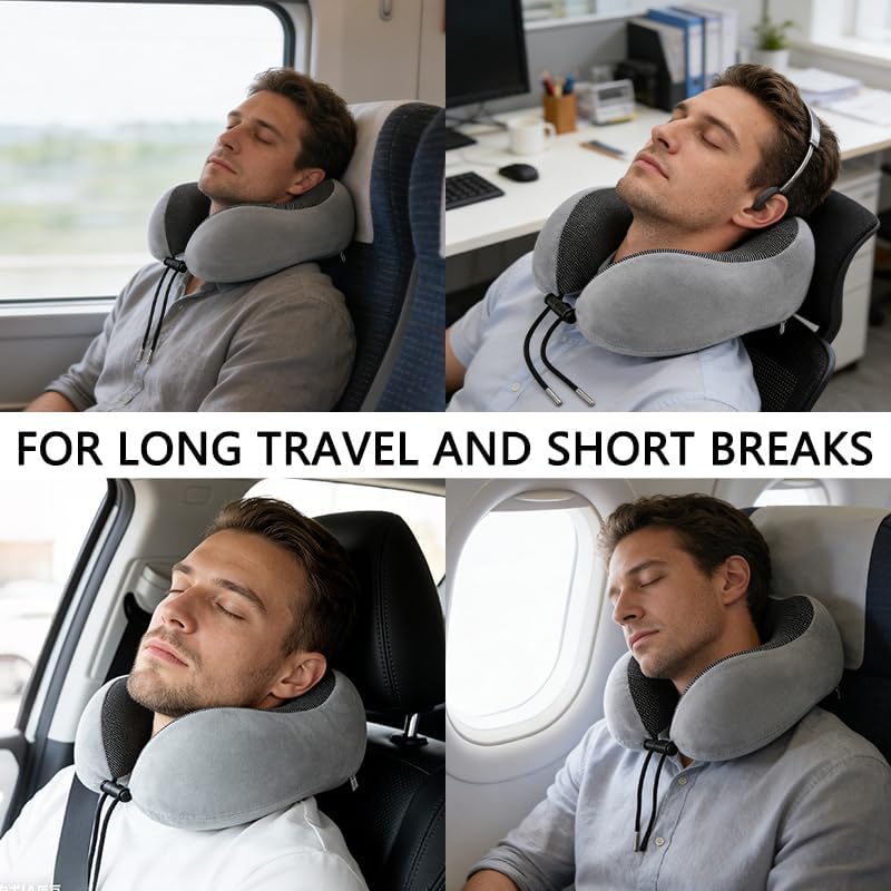 Travel Neck Pillow for Plane,U-Shaped Memory Foam Pillow,Portable& Comfortable for Flight Headrest Sleep,Light Grey