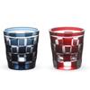 Retro Geslepen Glas Paar Geruit Klein Sake Inktblauw Hanasho Huidig Model J-kitchens - Patroon, Glas, Beker, 55xH58mm, 65cc, & Rood,