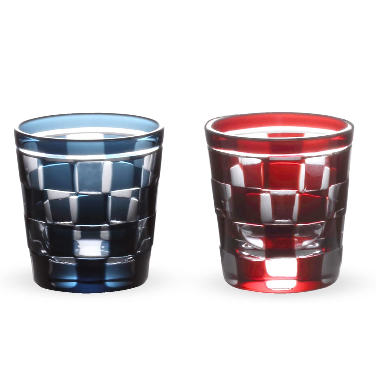 

Retro Cut Glass Pair Checkered Small Sake Ink Blue Hanasho Current Model J-kitchens - Pattern, Glass, Cup, 55xH58mm, 65cc, & Red,