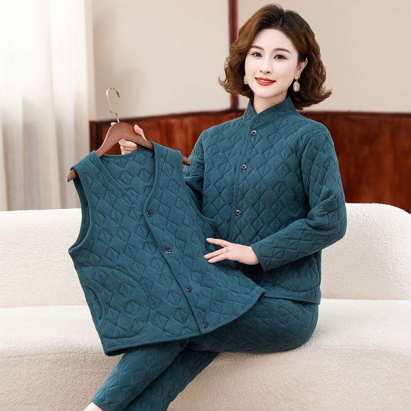 Women's Winter 3-Piece Set: Silk Cotton Coat & Outerwear for Middle-Aged