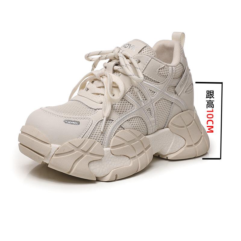 Autumn new mesh breathable casual shoes small height increase women's shoes retro platform shoes women's