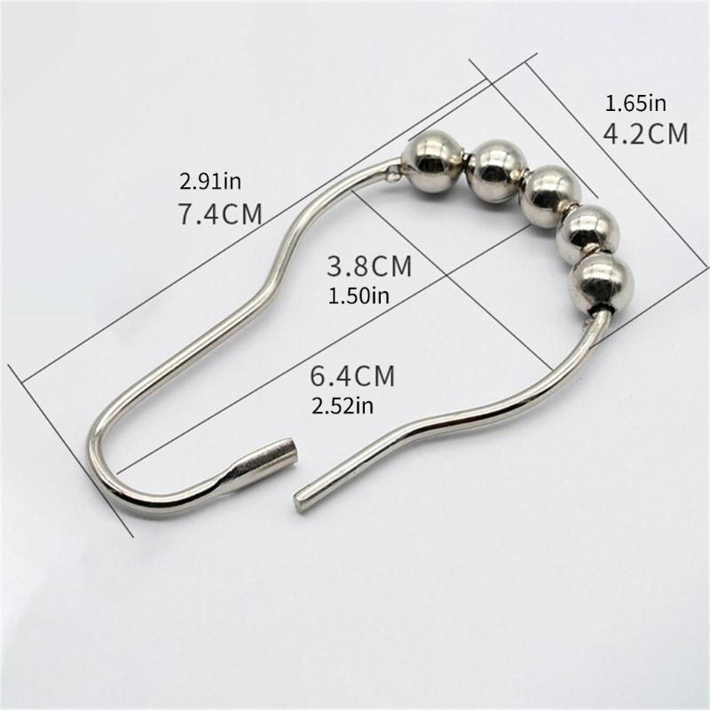 12pcs Rusts Resistant Stainless Steel Bath Curtain Hooks Rustproof 5 Beaded Shower Rod Hook Bathroom Accessories
