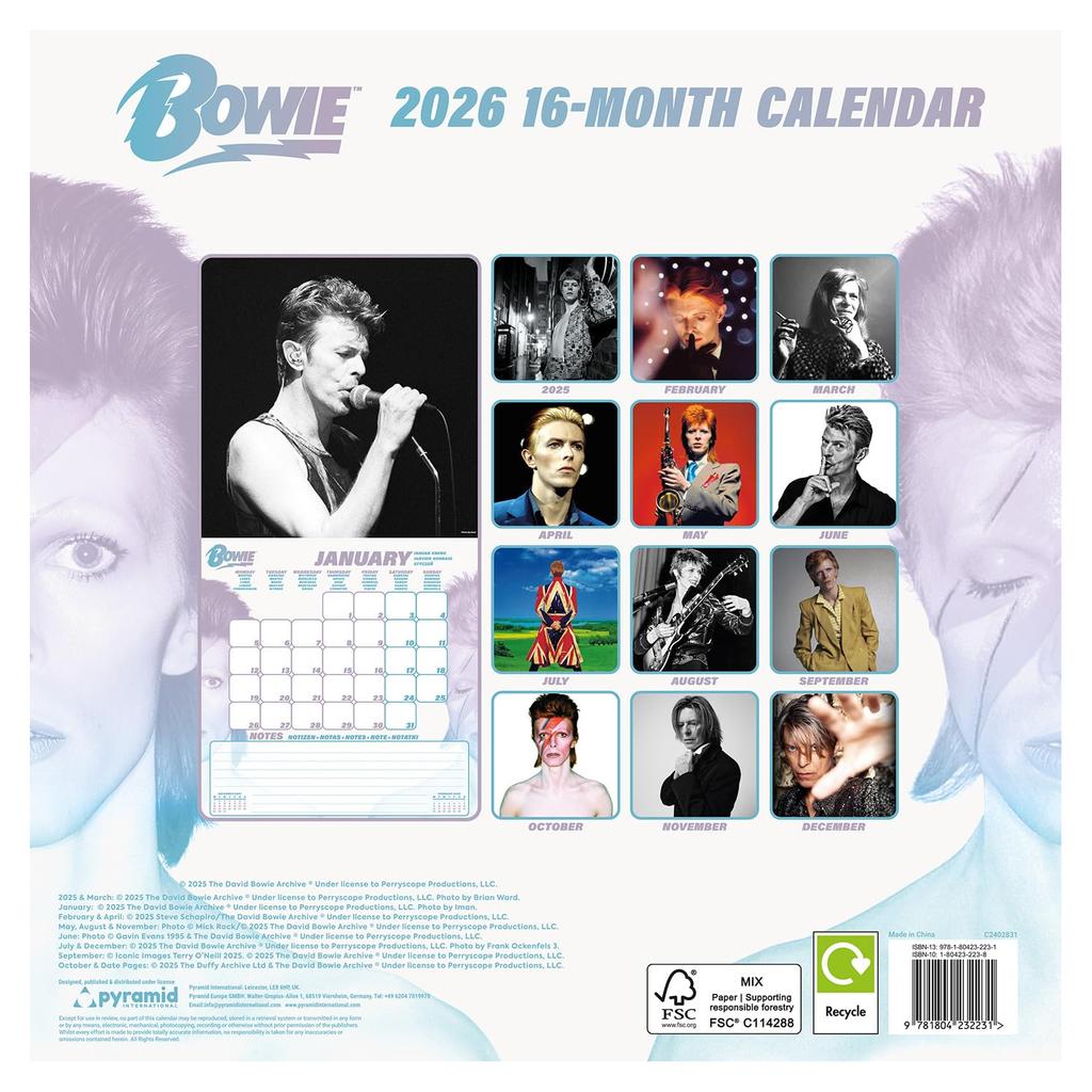 David Bowie 2026 Icon Calendar
