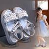 Summer Girls Sandals Silver Soft-Sole Princess Shoes Breathable Beach Footwear for Little Girls Older Kids