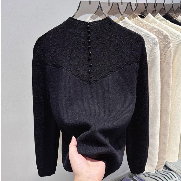 Fleece and Thickened Sweater for Women Solid Color Casual Half Turtleneck Knitted Sweater Loose One-piece Fleece Warm Pullover for Autumn and Winter