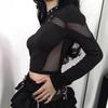 Y2K Women's Punk Mesh Cutout Long Sleeve Slim T-shirt
