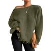 Women's Fashionable Round Neck Casual Solid Color Long-sleeved Off-shoulder Sweater