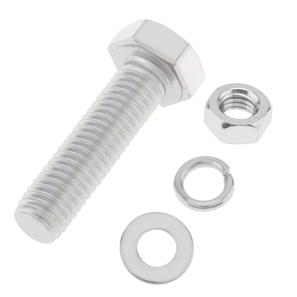 10 Pcs 304 Stainless Steel M8 x 30mm Hex Bolt Set, Fully Threaded Hex Screws with Flat Washer, Spring Washer and Matching Nuts