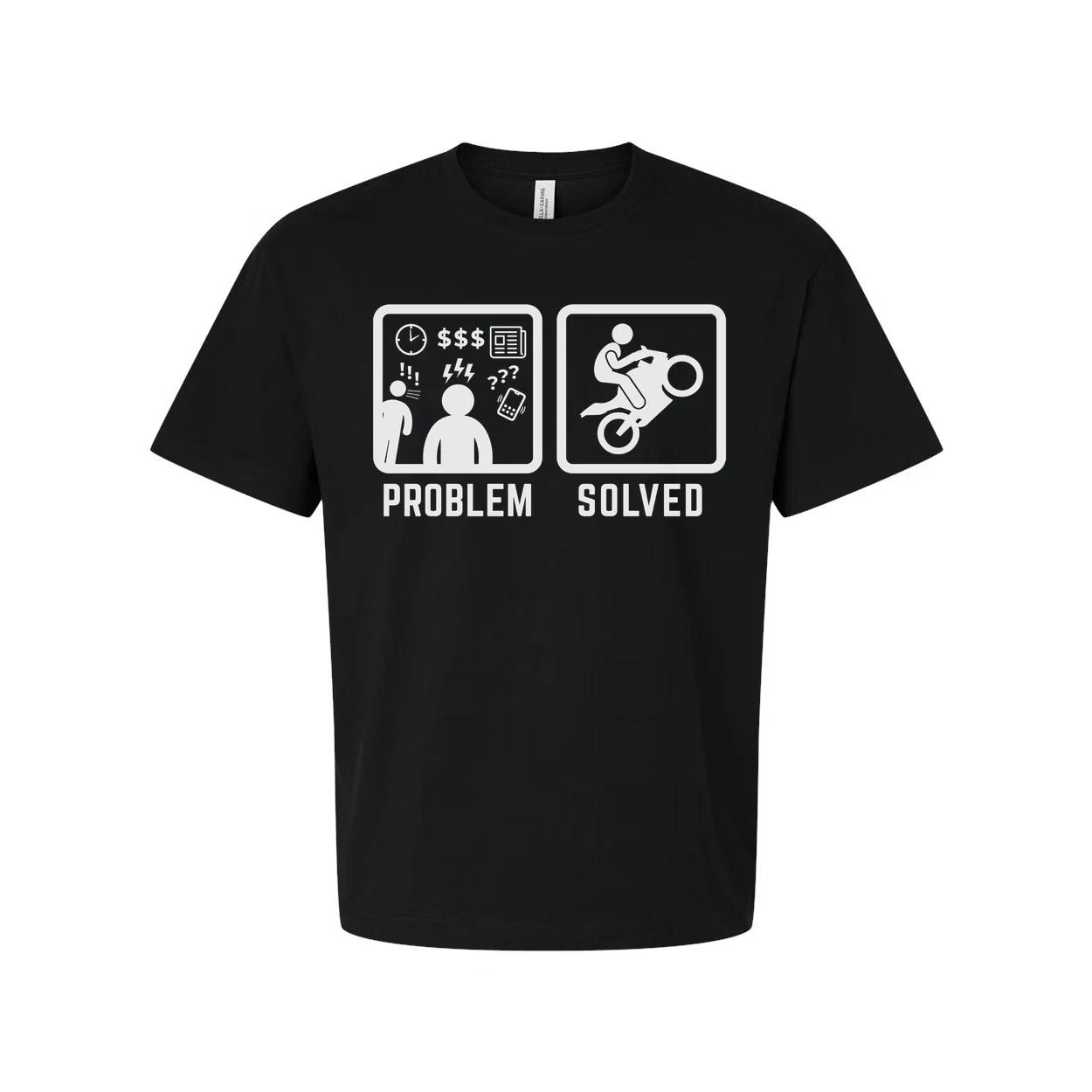 

Funny Unisex T Shirt Graphic Tee With Problem Solved Motorcycle Illustration Des 3XL