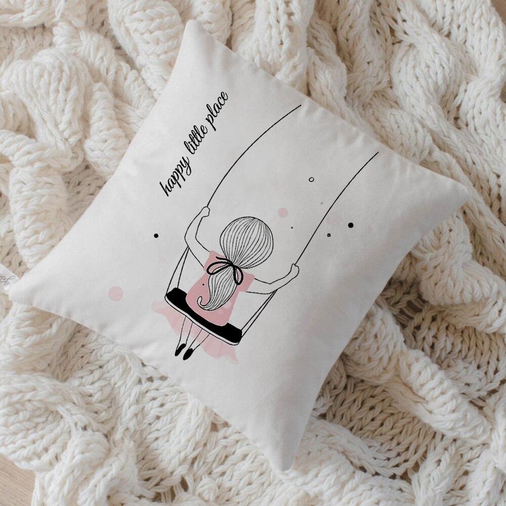 Nordic Style Pink Ballet Girl Cushion Cover Decor Pillow Case Cushion Decorative Home Decor Sofa Bedroom Throw Pillow 45x45cm