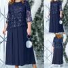 Lace Embroidery Patchwork Midi Dress Women Casual Fashion