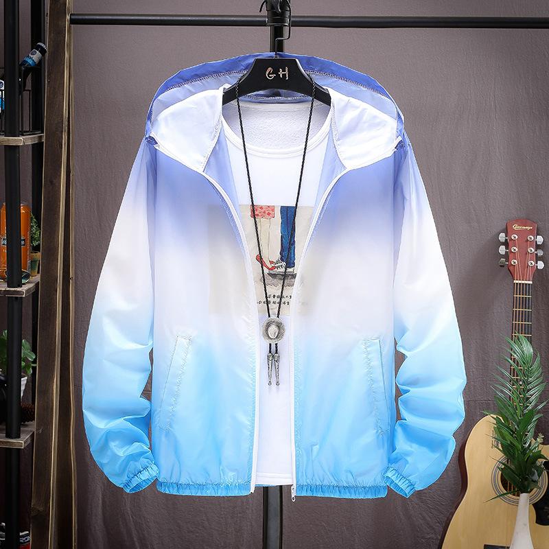 Trendy Gradient Print Hooded Windbreaker Jacket with UV Protection