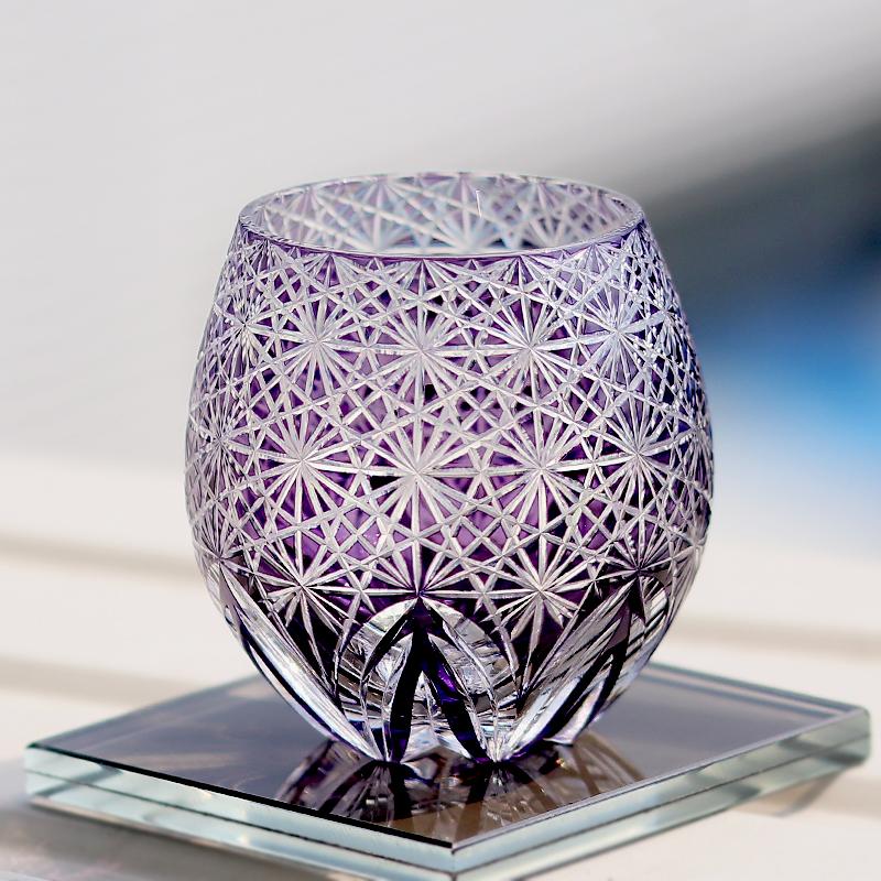 Handmade Edo Kiriko round Curved Rocks Glass Tumbler Colorful Japanese Style Whiskey Glasses with Gift Box for Cocktail Lovers