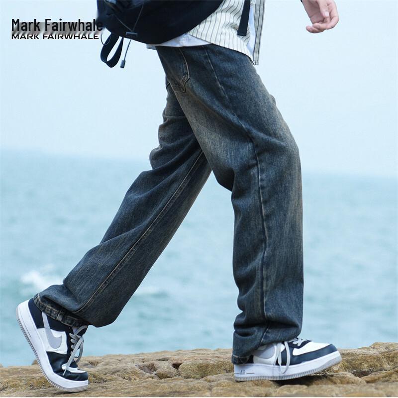 Mark Fairwhale Men's Winter High Street Loose Straight Washed Jeans