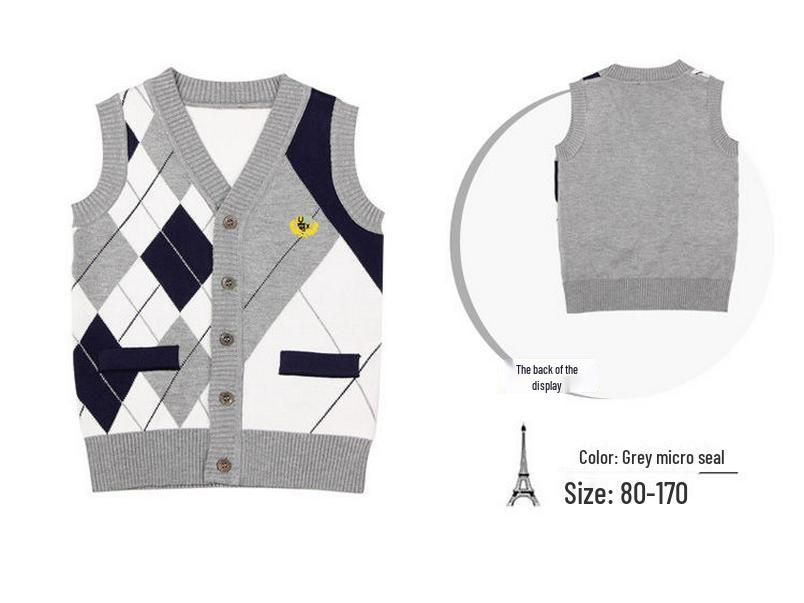 Premium Boys' College-Style Knit Sweater Vest: Sleeveless Cardigan for Warmth