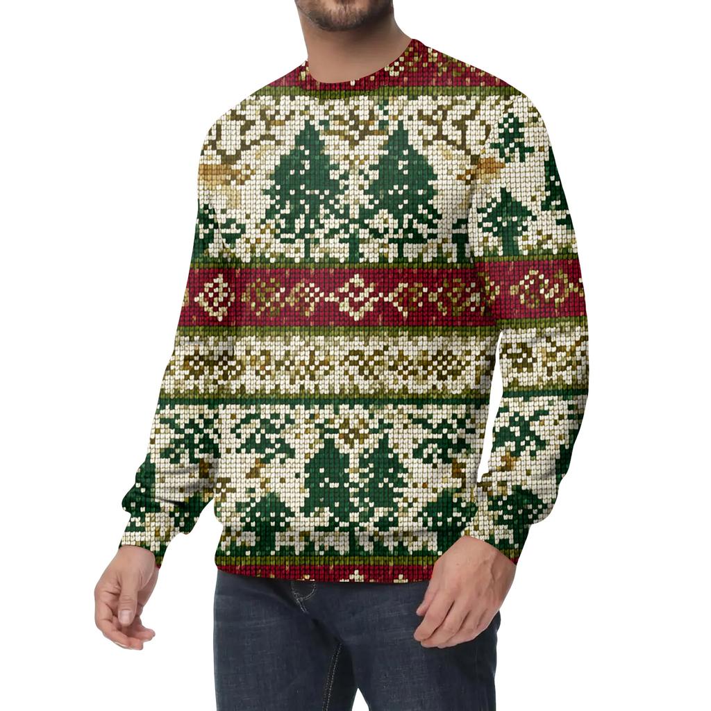 Men's Casual Fashion Printed Round Neck Pullover Sweatshirt