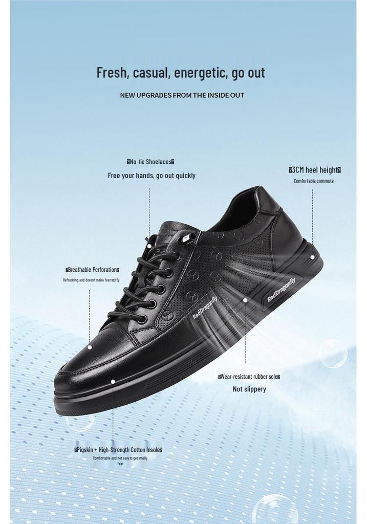 Red Dragonfly Men's Summer White Sports Casual Flat Board Shoes, Breathable and Hollow Design