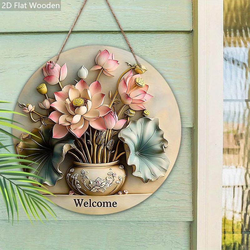 Rustic Lotus Bonsai Wooden Welcome Sign - Artistic Decorative Hanging Plaque - Ideal Home Hanging Ornament