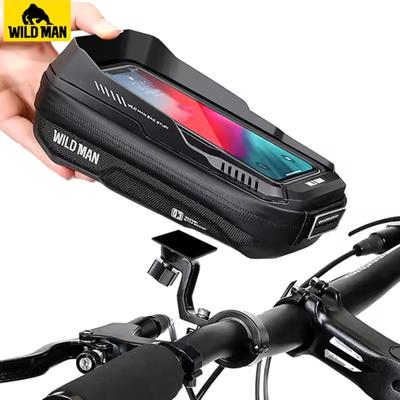 WILD MAN Handlebar Phone Holder Bag 0.6L Mountain Bike Hard Shell Handlebar Bag Waterproof Quick Release for MTB Bike Motorcycle