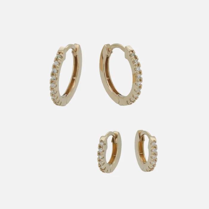 14k slim pave cubic one touch earring (2size)