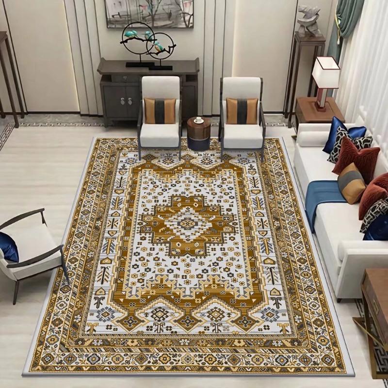 Vintage Euro American Foldable Carpet Thickened Washed Cotton Backing Ethnic Style Area Rug for Living Room Bedroom Home Decor