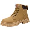 Winter new rhubarb boots men's labor insurance shoes versatile Martin leather boots velvet warm platform casual trendy shoes