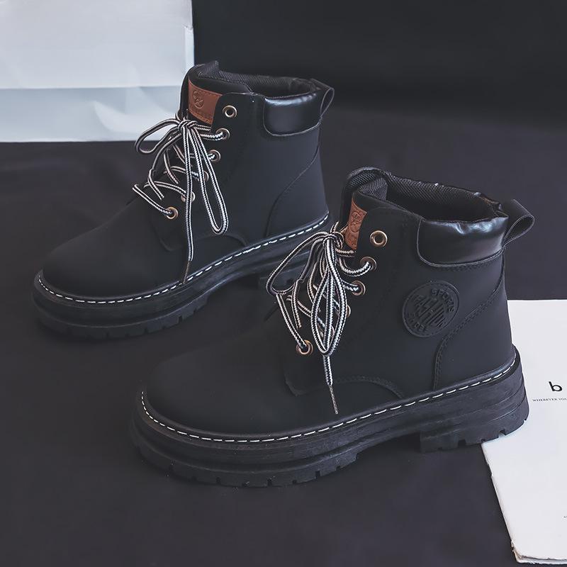 

Женские летние новые парные короткие ботинки в британском стиле, универсальные рабочие ботинки для альпинизма и активного отдыха с толстой подошвой и нескользящей подошвой 40 чёрный