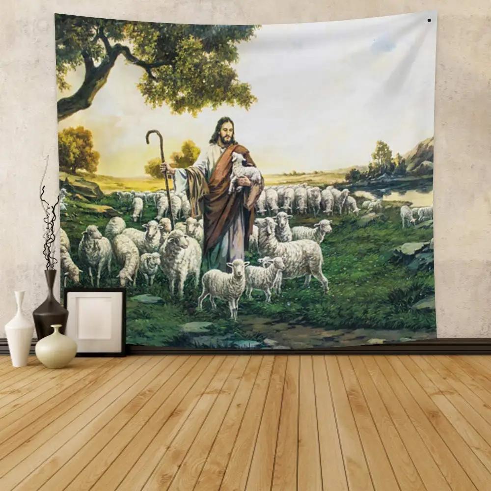 Jesus Christ Tapestry Lord and Angel Heaven Tapestry Wall Hanging Merry Christmas Tapestries for Bedroom Living Room Dorm Decor