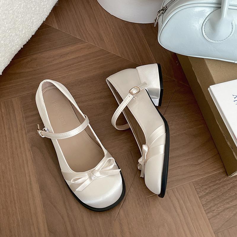 

Fashion Butterfly-knot Thick Heel Women Mary Jane Shoes Fashion Shallow Buckle Spring Autumn Ladies Casaul Party Dress Shoes 35