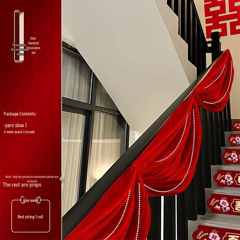 Bridal Chamber Stair Railing Decoration Set for Indoor Engagement & Wedding Celebration
