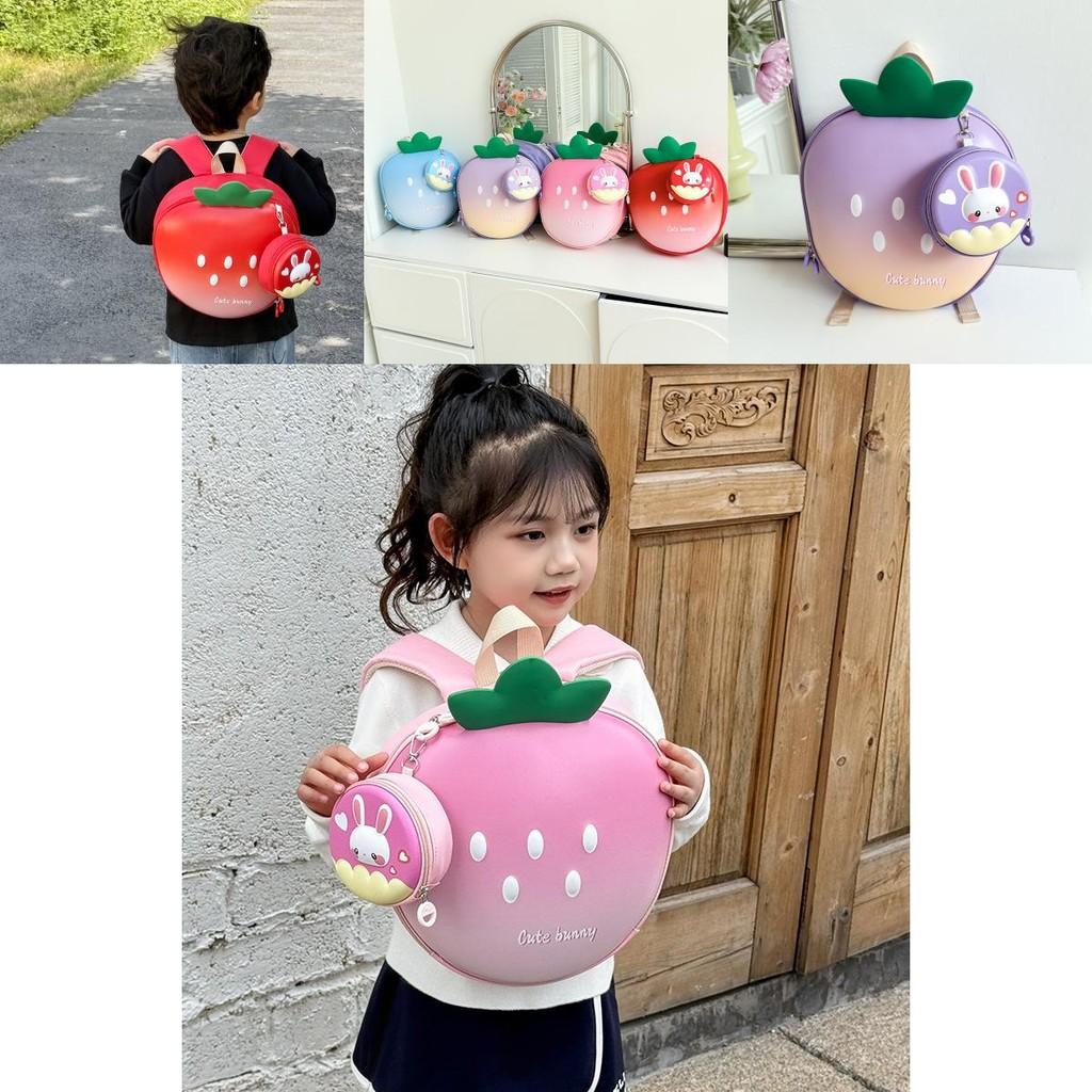 Adorable Strawberry Shaped Cartoon Backpack For Kids Stylish Oxford Fabric Design