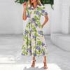 Womens Summer Dresses Short Sleeve Button Tie Waist Boho Flowy Maxi Dress