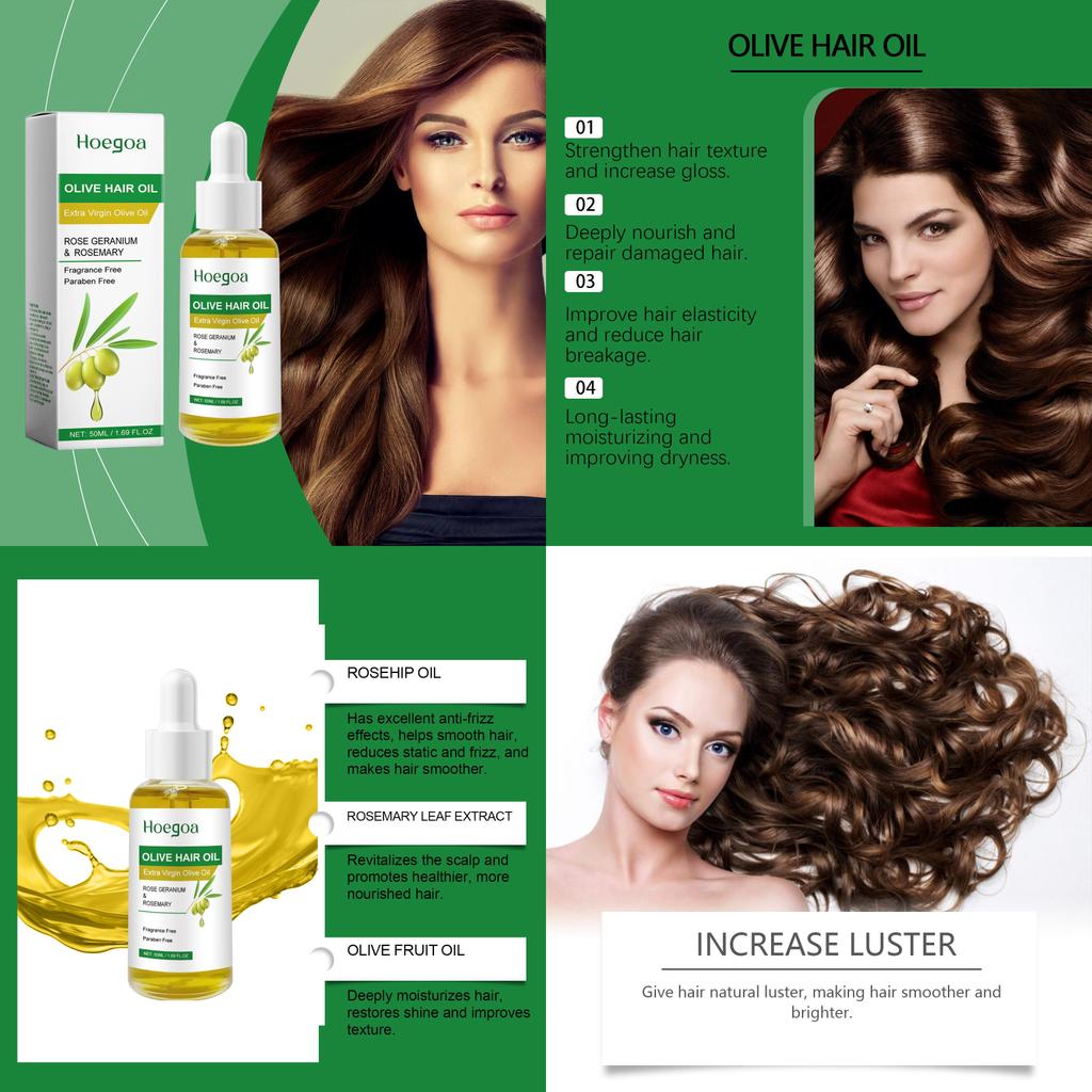 Hoegoa Olive Hair Care Oil Deeply Moisturizing And Nourishing Smooth Shine Treatment 50ml