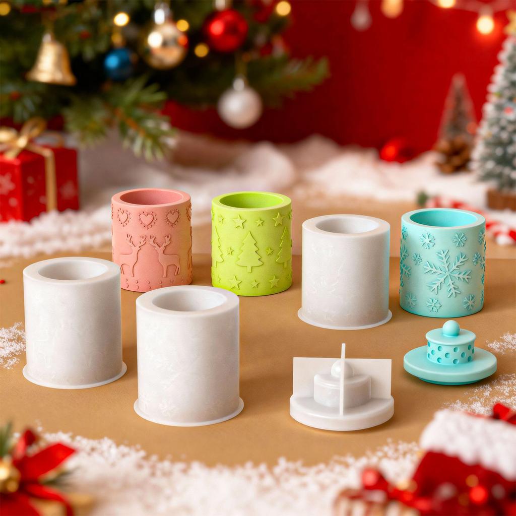 Snowflake Candle Mold White Aromatherapy Plaster Mold Embossed Christmas Mold Silicone For Storage Jar Diy Crafting Home Decor